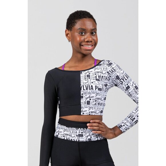 Sylvia P Child 10 Black & White Two Tone Cropped Long Sleeve Crop Top - Picture 1 of 5